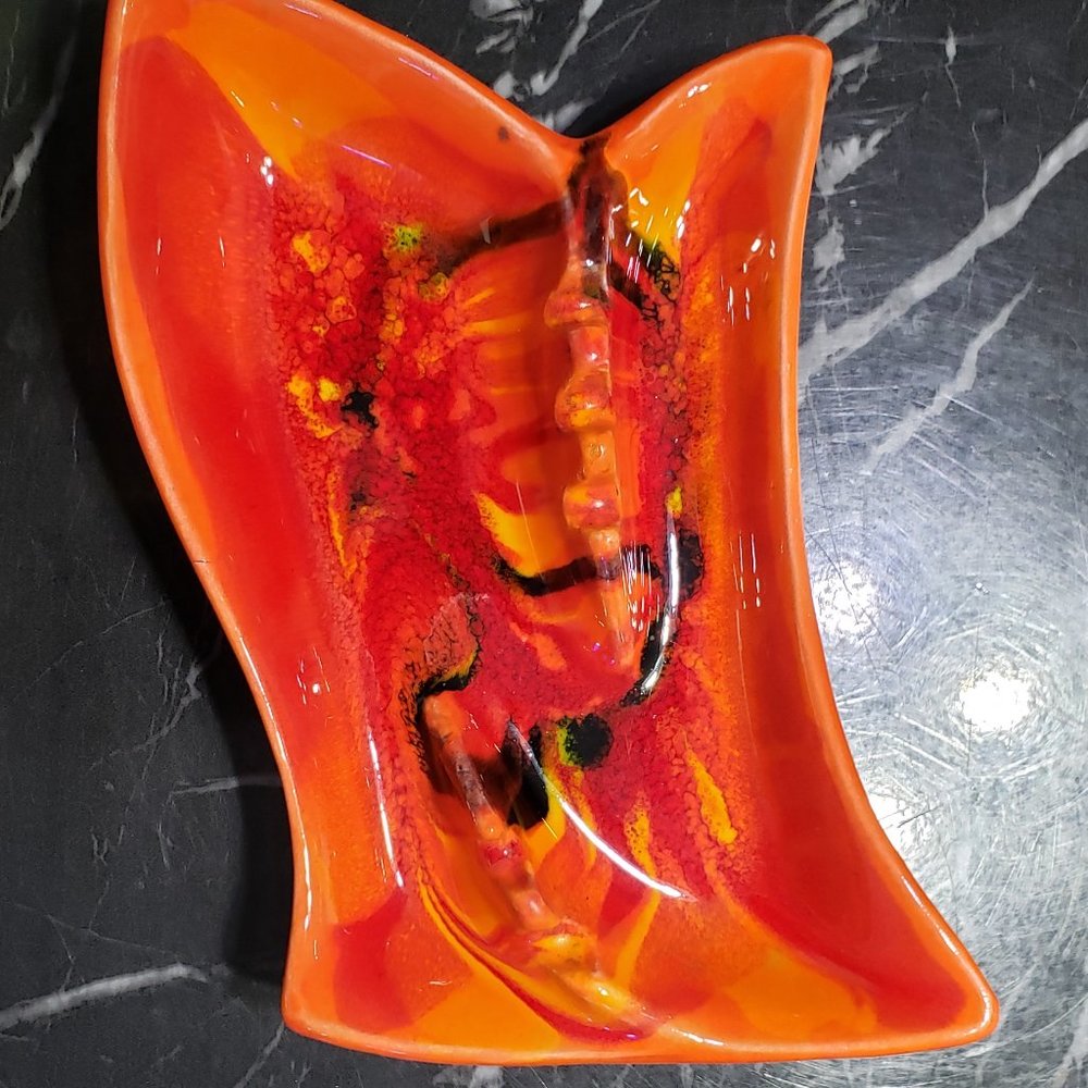Vintage ....Retro baby.  Ceramic Glazed Ashtray 4 1/2 "wide 7" long